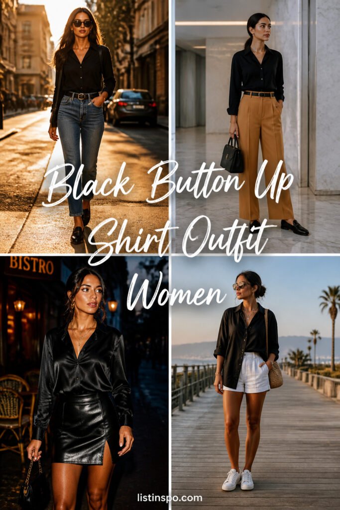 25 Easy Black Button Up Shirt Outfit Women to Try Now